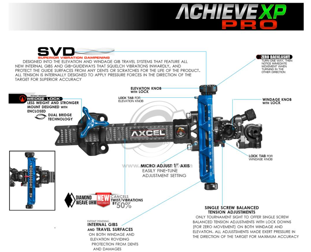 AXCEL COMPOUND SIGHTS ACHIEVE XP PRO UHM DIAMOND WEAVE CARBON BAR / EXT 6"