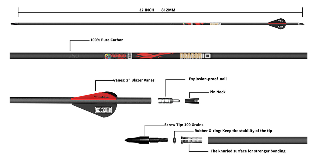SANLIDA ARROWS CARBON DRAGON 10 6.2MM WITH BLAZER VANES /24