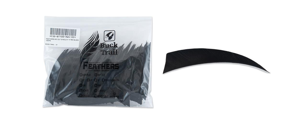 BUCK TRAIL 4" LW SHIELD FEATHERS 100PK