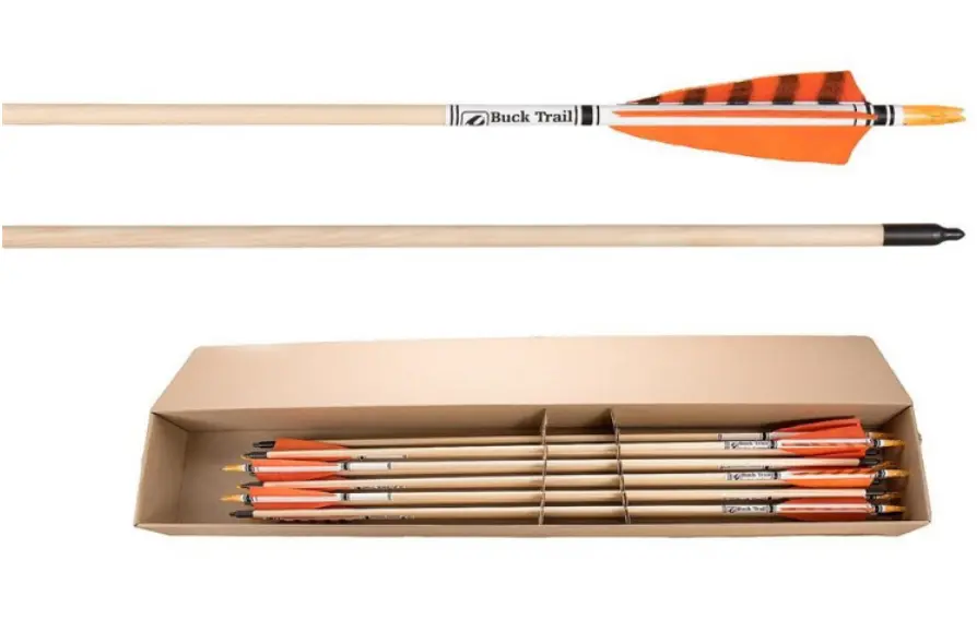 BUCK TRAIL DELUXE WOODEN ARROWS FEATHERS/NOCK/STEEL 3D POINT